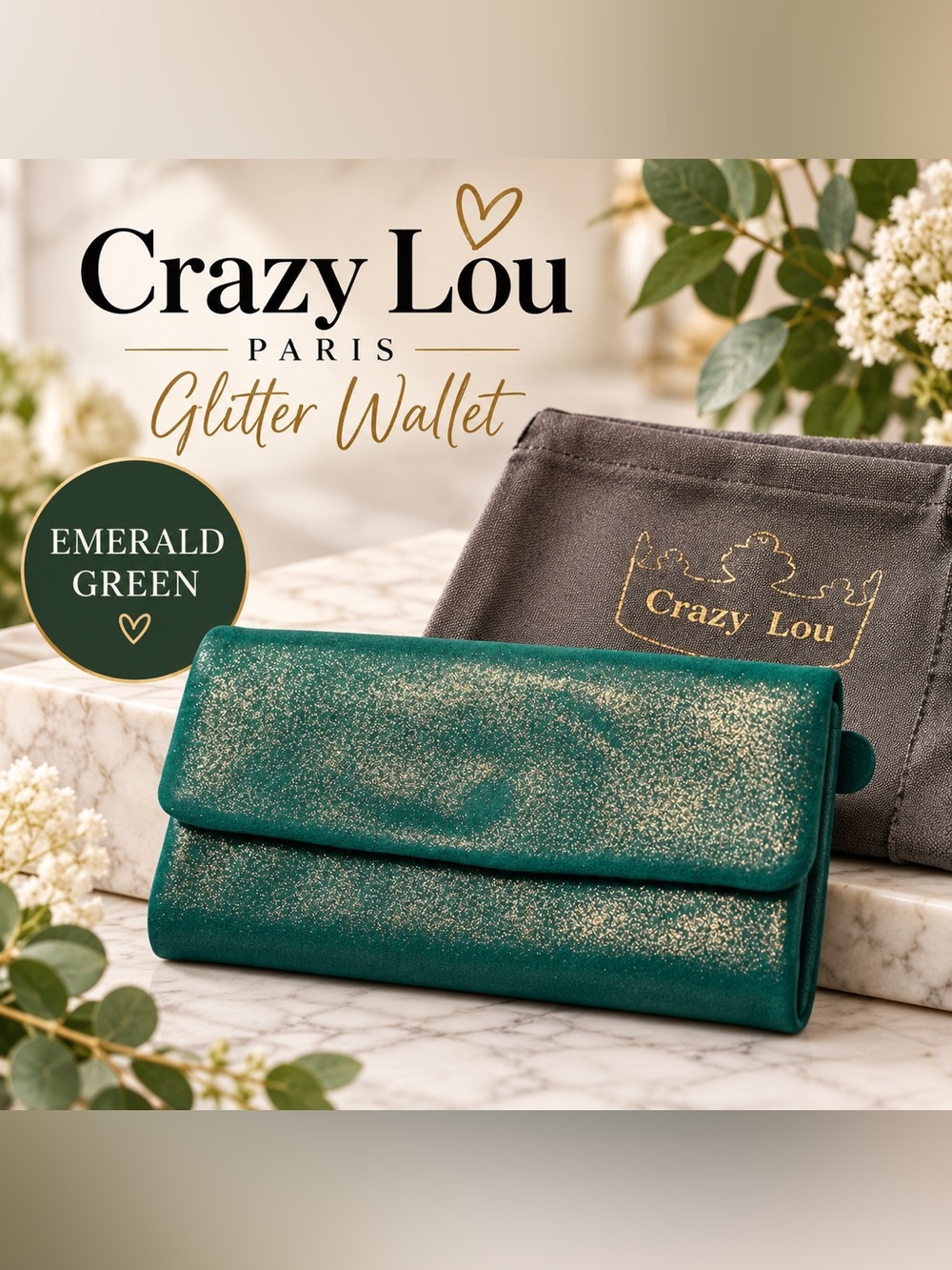 NWT Crazy Lou of Paris Emerald Green Glitter Wallet - Elegant Women's Clutch